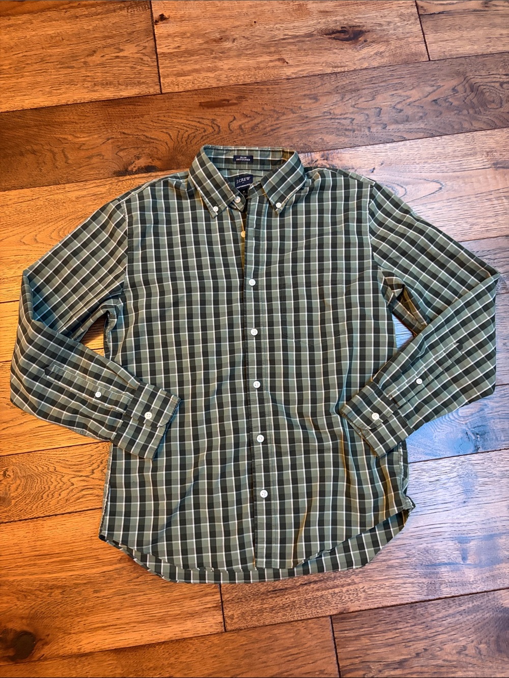 J. Crew Green Plaid slim untucked Button-Down Shirt